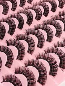 20对可重复使用的假睫毛，D型卷翘浓密长款假睫毛，自然蓬松浓密。假睫毛，睫毛。 - 黑色 - 查看 4