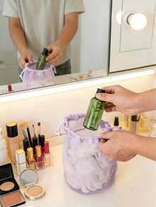 1pc Lightweight Breathable Drawstring Cosmetic Bag, Large Capacity Makeup Organizer Box, Portable Cotton Soft Towel Toiletry Travel Pouch, Multi-Functional Drainage Breathable Drawstring Bag - Multicolor - View 6