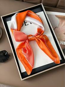 1pc Women's Luxury Color Block Printed Silk Bandana Scarf, For Daily Wear, Great Gift Choice, Spring, Beach, Holiday - Orange - View 4