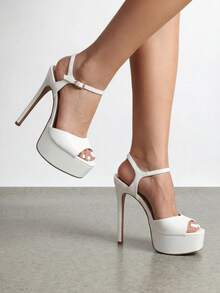 Women Platform 5.75'' Ultra High Heeled Sandals 2026 New Summer Open Toe Adjustable Ankle Strap Dress Shoes Sexy Party Runway Stiletto Heels - trắng - Xem 2