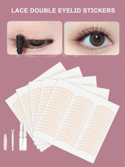 5PCS/240 Water Activated Eyelid Tape Gift Tool Tweezers + Fork + Watering Can, Crescent-Shaped, Invisible Natural Double Eyelid Tape For Students, Home, Office, Travel And Outdoors, Eyeshadow First, Tape Then