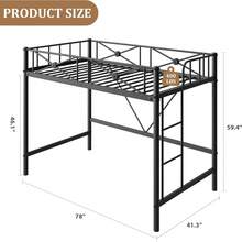 Cama de loft de metal tamaño doble, Camas de loft industriales cama pesada con rieles de  y diseño de ahorro de espacio, Cama de acero para la escuela, Dormitorio - Negro - Ver 2