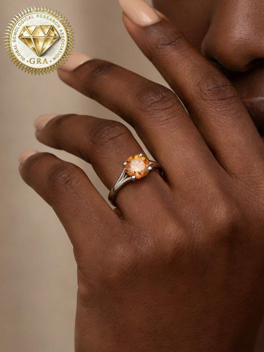 1 chiếc nhẫn đính hôn nữ, nhẫn tròn nhỏ màu cam quýt, 2g bạc sterling 925, đá Moissanite 1 carat, kiểu dáng Bohemian Palace, thích hợp làm quà tặng đính hôn, cầu hôn, kỷ niệm ngày cưới, quà Valentine, kèm giấy chứng nhận Moissanite và hộp quà sang trọng. - Bạc - Xem 1