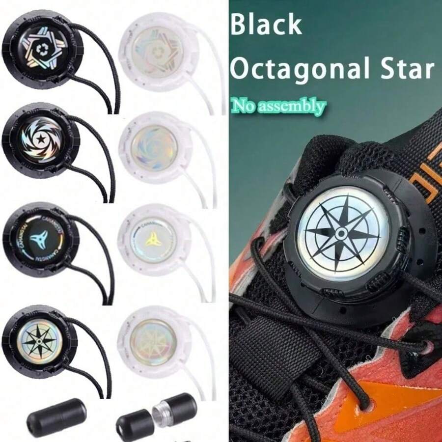 Rotating Automatic Buckle No Tie Laces, Lock Shoe Lace Tieless No Tie Shoelaces, Knob Style Shoelace One Size Fit All, Required Unisex - Multicolor - View 1