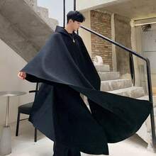 Yamamoto Dark Mourning Series Extra Long Hooded Windbreaker For Men, Loose Oversized Hoodie, Cloak, Over Knee Coat - 黑色 - 查看 1