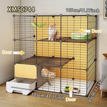 Modular Multi-Tier Cat Playpen With Pull-Out Drawer, Indoor Metal Cat Cage With Litter Box - Multicolor - View 5