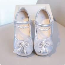 1 Pair Silver Children Flat Shoes, Hook And Loop Pearl Girls Shoes, Round Toe Princess Shoes For Infant & Toddler - Silver - View 5