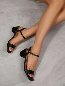 2026 New Korean Style Minimalist Strap Sandals, Suitable For Dresses, Black Thick Heel High Heels, Summer - Black - View 2