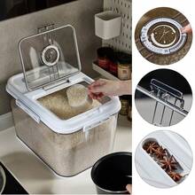 LIVINGANDHOME 7.5kg/15kg Airtight Kitchen Food Storage Container,Large Capacity Flip-Top Kitchen Food Storage Box With Cup For Rice, Cereal, Beans, Coffee, Flour - Blanco - Ver 8