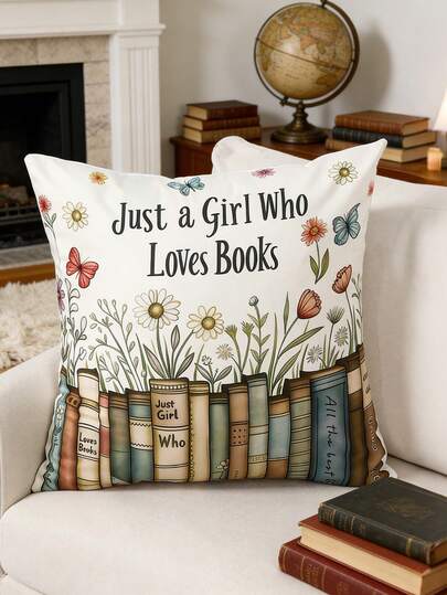 1pc Pillow Case,Spring Wildflower Tulip Butterfly Print Design,Just A Girl Who Loves Books 100% Polyester Cushion Cover,Single-Sided Printing Throw Pillowcase,Zipper Closure, Spring To Summer Room Decor,No Filling,Suitable For Living Room, Bedroom,Sofa,Chair,Dining Home Room Decor,Birthday Party Decor,Birthday Party Supplies,Party Gifts
