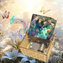 Cute Cat In Lotus Pond Hand Crank Music Box, Plays You Are My Sunshine, No Battery Mini Wooden Melody Box For Cat Lovers - Lotus Pond Cute Cat Hand-cranked Music Box - View 11