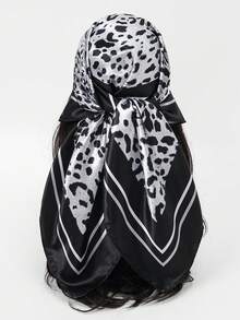 1 pieza Pañuelo cuadrado de mujer de 90x90cm con estampado geométrico de satén de lujo estilo palacio, adecuado para uso diario - estampado de leopardo - Ver 2
