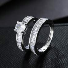Set de 2 anillos de circonita cúbica, anillos apilables de moda adecuados para uso diario - Plateado - Ver 7