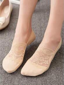 5 Pairs Women's Lace Invisible Transparent Low Cut Ankle Socks, Black Non-Slip Boat Socks, Summer, Christmas Gift - Multicolor - View 3