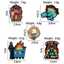 1件套黑色珐琅骷髅猫徽章 - 火焰徽章，适合朋克风格和情感表达服饰 - 彩色 - 查看 7