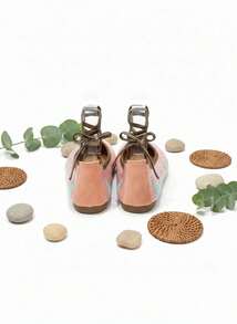 Zapatos planos con diseño de cordones entrelazados, empeine de tejido trenzado transpirable, ultra cómodos para el día a día, patrón regular moderno y versátil - Rosa - Ver 3