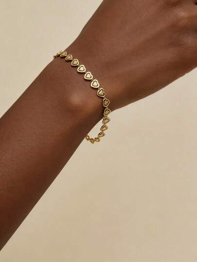 1 pieza Pulsera de acero inoxidable chapada en oro de 18K con diseño de corazón para mujeres, elegante, versátil, adecuada para uso diario, festivales y citas