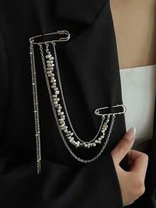 1pc Bohemian Geometric Asymmetrical CCB Beaded Chain Tassel Brooch Pin, Fashionable Elegant Vacation Party Daily Casual Street Snap Wedding Banquet Unisex Charm Jewelry Brooch Gift - Brooch - View 1