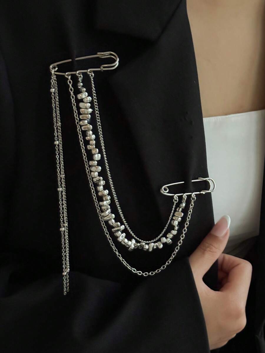 1pc Bohemian Geometric Asymmetrical CCB Beaded Chain Tassel Brooch Pin, Fashionable Elegant Vacation Party Daily Casual Street Snap Wedding Banquet Unisex Charm Jewelry Brooch Gift - Brooch - View 1