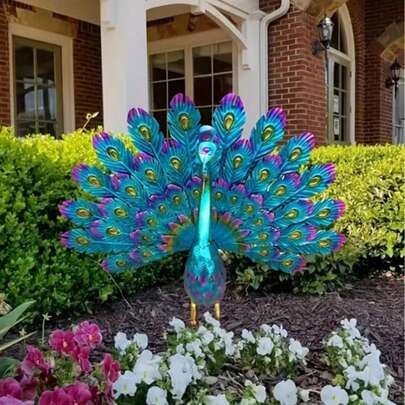 Vibrant Peacock - Classic Style Vibrant Peacock Statue, Weather-Resistant Outdoor Garden Decor, Animal Theme Floor Stand, Suitable For Yard And Lawn, Great For Halloween And Holiday Occasions - No Battery Required