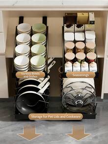 1PC Multi-Functional Pull-Out Kitchen Utensil Rack Is Suitable For Storing Pot Lids, Tableware, Cookware, Etc. Durable And Space-Saving, It Slides Out And Can Be Installed Inside Cabinets. Suitable For Home Kitchens, Restaurants, And Hotels. - Multicolor - View 12
