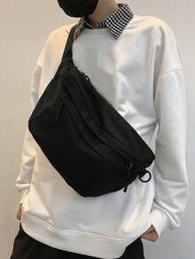 Lightweight,Business Casual Large Capacity Knot Decor Fanny Pack For Teen Girls Women College Students,Rookies & White-Collar Workers Perfect For Office,College,Work ,Business,Commute,Outdoors, Travel, Outings, Preppy Bum Bag For The First Day Of School, Japanese Bag - 黑色 - 查看 1