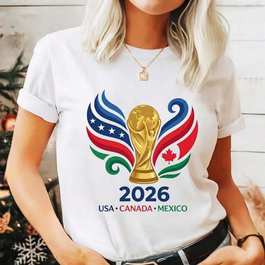 2026 World Cup Soccer Shirt, USA Canada Mexico Football Fan Tee, North America Tournament Souvenir, Soccer Fan Gift - 白色 - 查看 1