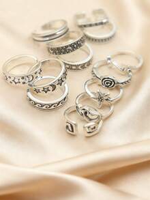 9 Pcs Adjustable Foot Ring Set Snake Butterfly Dragonfly Dolphin Heart Leaf Etc Shape Foot Ring Set For Women Girls - Antique Silver - View 2