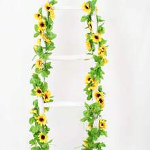 1/2/3pcs Artificial Sunflower Wreath, Silk Sunflower Hanging Garland With Green Leaves, Suitable For Room, Kitchen, Garden, Birthday, Wedding, Party, Dining Table Decor - Yellow - View 3