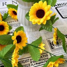 1/2/3pcs Artificial Sunflower Wreath, Silk Sunflower Hanging Garland With Green Leaves, Suitable For Room, Kitchen, Garden, Birthday, Wedding, Party, Dining Table Decor - Yellow - View 6