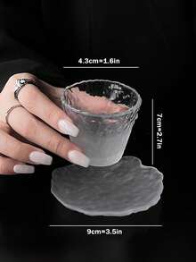 1pc Premium Glass Tea Cup & Saucer Set, Japanese Mushroom-Shaped Cup For Gongfu Tea, Personal Tea Cup With Transparent Frosted Mist Design - Multicolor - View 9