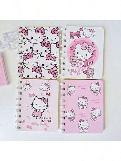 Set de 4/3/2/1 piezas, Cuaderno de espiral con diseño de Hello Kitty, tamaño A7, papel grueso, artículos de papelería diarios, color aleatorio enviado