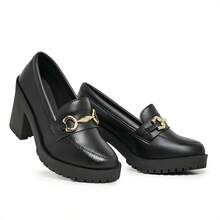 Mid-Heel Slip-On Loafer Shoe With Lug Sole. - màu đen - Xem 4