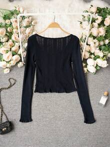 春夏新款镂空针织开衫，设计精巧的小码短款长袖上衣，温柔优雅，适合通勤和约会穿着。 - 寶藍色 - 查看 5