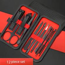 12件套不锈钢美甲套装，专业护理套装，适用于面部、手部、足部和指甲，配有皮革旅行包。便携式美容工具套装，专业护理必备品，旅行必备，适合海滩度假、夏季郊游、学校用品和返校季使用。 - 彩色 - 查看 9