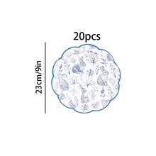10pcs/20pcs/40pcs/50pcs Blue Easter Bunny 7" And 9" Paper Plates, Floral Bunny Blue Classic Floral Rim Paper Plates Vintage Floral Plates For Easter Wedding Tea Party, Blue Sketch Bunny Disposable Decorative Dinner Plates For Easter Baby Shower Decor And Supplies - View 14