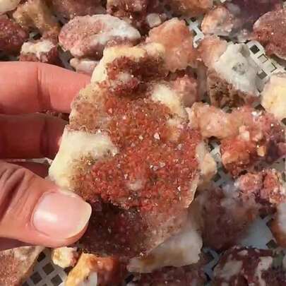 A Unique Specimen Of Brazilian Natural Red Chromovanite Crystal Cluster - Extracted From Morocco - Featuring Bright Red And White Quartz - Perfect For Mineral Collections - Ideal For Christmas Or Thanksgiving Decor And Gifts