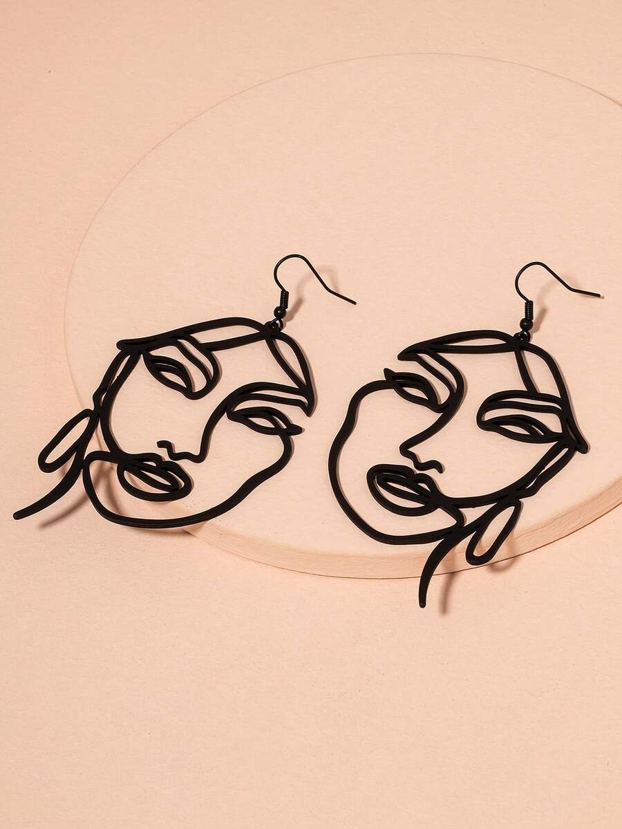 1对女士夸张镂空水滴耳环，长款耳环首饰 - 大款人臉耳墜 - 查看 1