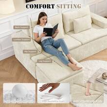 83.07" L Shaped Modular Sectional Sofa With Ottoman, Cloud Boneless Couch With Layered Cushion,Flexible Module Combination For Living Room Apartment Bedroom Office, No Assembly, In A Box - 米色 - 查看 7