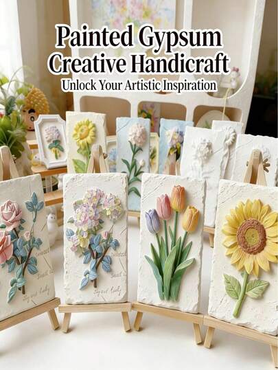 DIY石膏浮雕绘画套装，向日葵花卉图案，情侣创意手工（包含石膏板、水彩颜料和工具），永恒的情人节纪念品，适合情侣和家庭