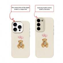 1pc TPU Material Cute Pink Heart Teddy Bear Pattern Phone Case Compatible With Iphone 17 Pro Max/17/16 Pro Max/15/13/12/11, S20 FE/A15/S24/A55, Note 11/Note 12/Note 13 Pro, Full Coverage Anti-Drop Soft Protective Phone Cover - White - View 7