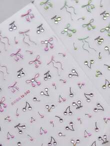 1 Stück Kristall Diamant Nagel Aufkleber, süße Kirsche Nagel Aufkleber, geprägte Schleife selbstklebende Nail Art Aufkleber, exquisite Serie Diamant Nagel Aufkleber, Nagel Aufkleber - Verschiedenfarbig - Übersicht 2