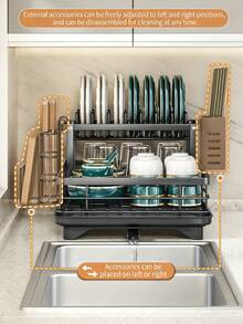 Heavy Duty Carbon Steel Kitchen Countertop Dish Drying Rack With Drain Pipe, High Capacity For Plates, Bowls, Cups & Cutting Boards, Moisture-Proof And Rust-Resistant, Keeps Kitchen Counter Tidy - Multicolor - View 10