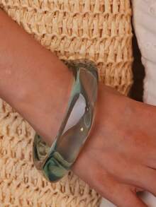 1/3 Set de pulseras de resina con efecto tie-dye de alta gama, diseño de nicho con brazalete ancho exagerado, accesorios de lujo retro para apilar, complementos versátiles adecuados para ir al trabajo, citas, fiestas, nueva colección 2025 - Azul - Ver 7