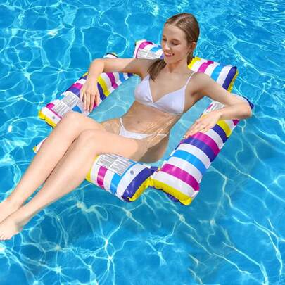2026 New Inflatable Pool Hammock, Quick Inflation, Sturdy Striped Buoyant Lounger, Water Sports & Beach Pool Party, Single Person Floating Raft