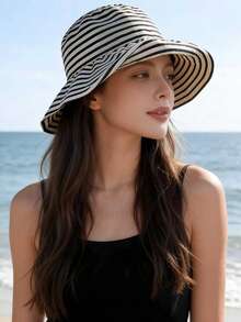 1pc Colorblock Zebra Striped Bucket Hat, Windproof, UV Protection, 3D Design, Foldable, Fashion Versatile, Elegant Style, Soft & Comfortable, Breathable, Multi-Functional, Flattering, Suitable For Beach, Outdoor, Travel, Hiking, Cycling, Dates And Various Occasions - Striped Fisherman - View 2