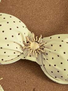 Conjunto de bikini de 3 piezas con lunares, diseño de tirantes anchos con aros para un soporte cómodo, estilo de playa de moda, perfecto para vacaciones de verano en la playa y fiestas en la - Amarillo-marrón - Ver 3