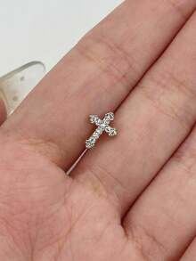 1 件装极简低敏 CZ 钻石镶嵌十字鼻钉，男女通用，日常佩戴及节日派对皆宜 - L型 - 查看 3