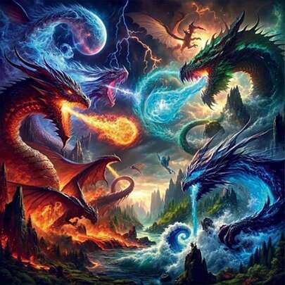 5D钻石画套装 - 全圆钻，龙形图案，亚克力工艺套装，家居装饰，无框创意钻石画套装