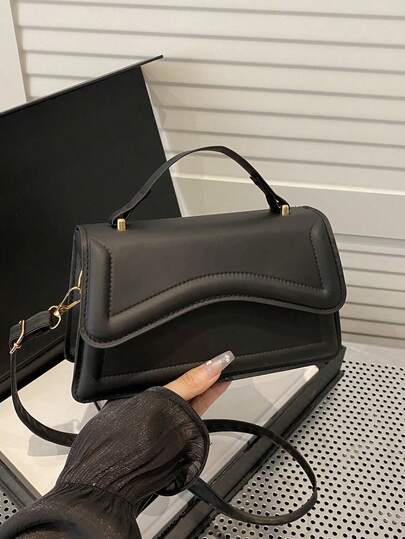 Bolso de hombro/bandolera minimalista y de moda de unicolor con herrajes metálicos, bolso cuadrado pequeño para mujer